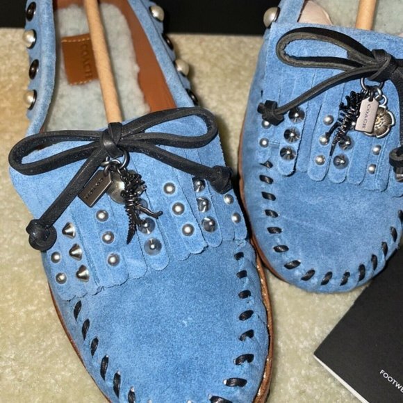 NEW COACH Roccasin Slipon Sued Chambray Flats - Picture 2 of 9